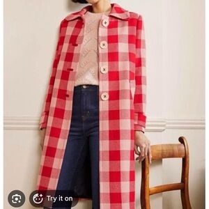 Boden Red and Pink Plaid Coat